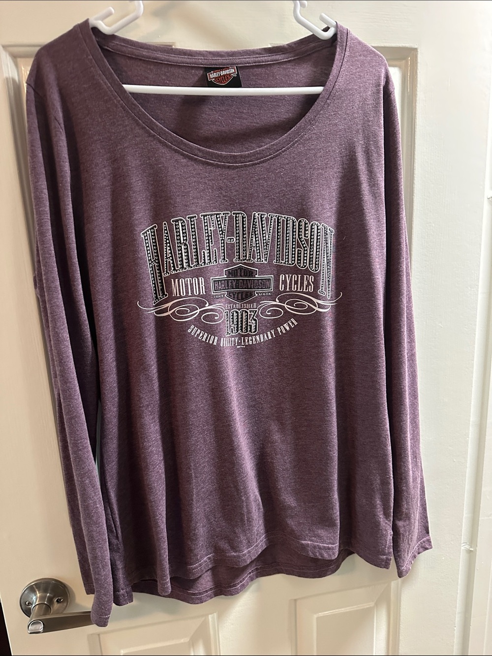 Harley-Davidson Long Sleeve Scoop Neck Top - Mauve Purple